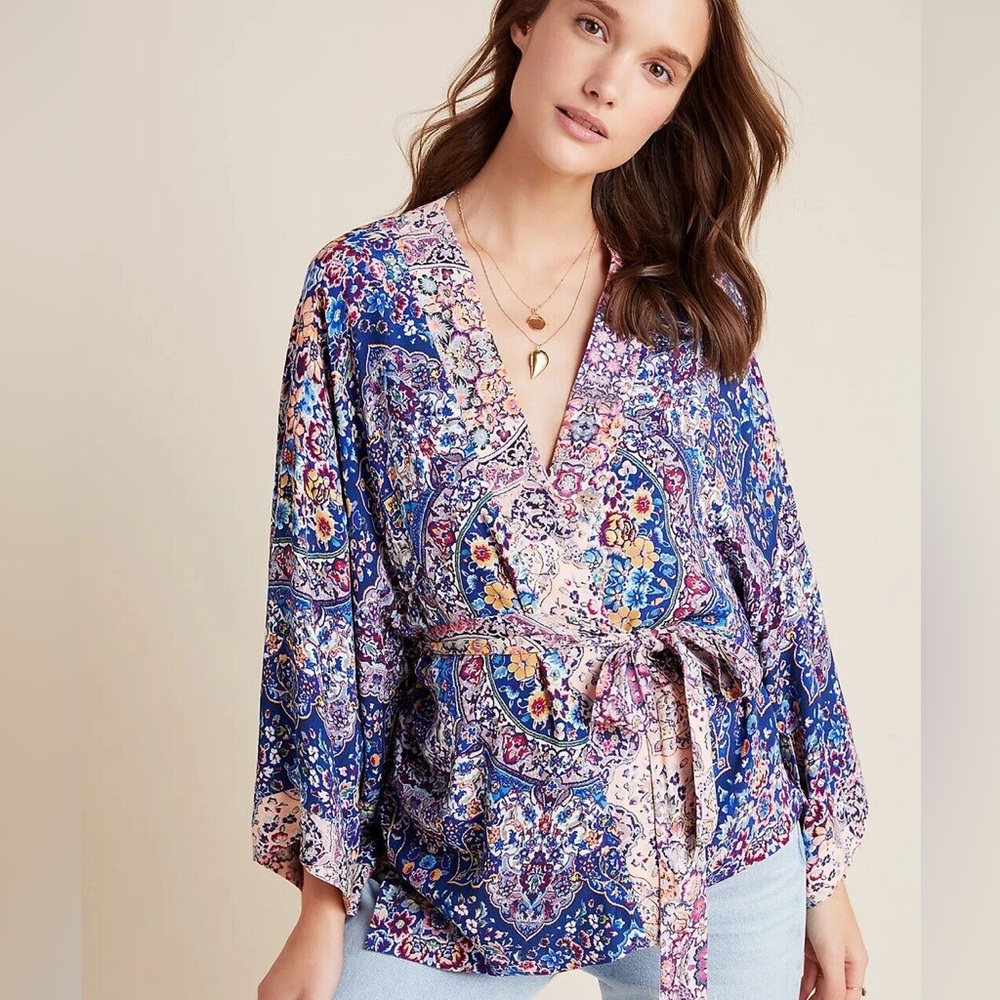 Anthropologie Floral Kimono Top